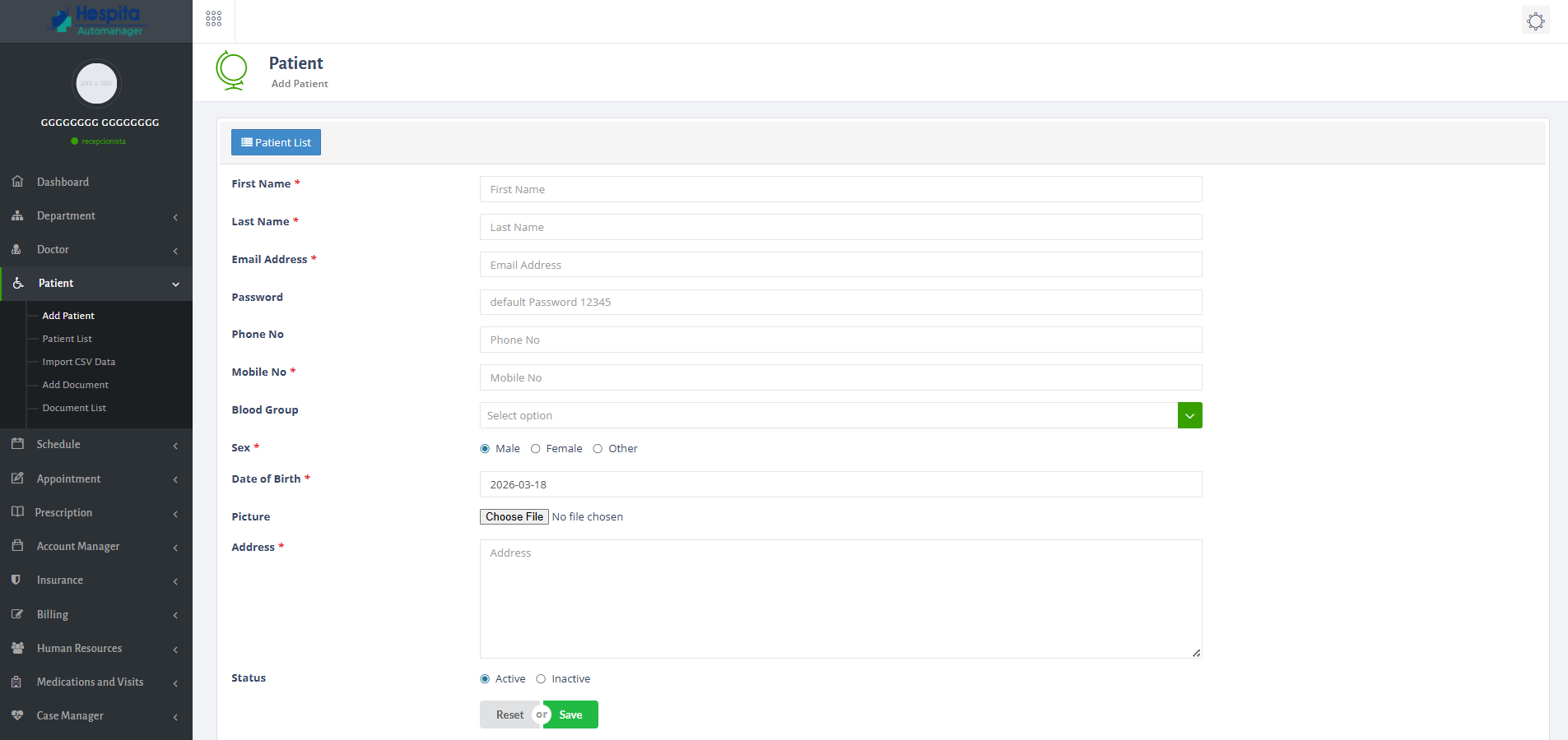 Receptionist Module UI 5