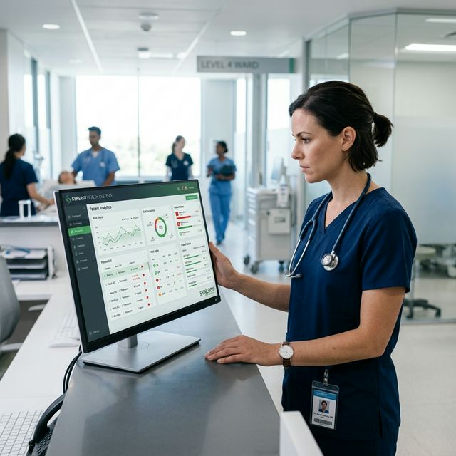 Healthcare professional using modern hospital management system